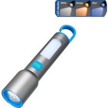 Bix BX1010FL 3 Renk LED Beyaz Mavi Turuncu Zoom Özellikli Şarjlı El Feneri 500 Lümen 500 Menzilli Cob Yan Işıklı Type-C