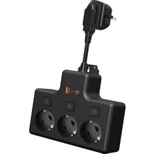 Vothoon Termal Akım Korumalı 3'lü Duvar Tipi Priz: 1x USB + 2x Type-C Çıkışlı Grup Priz Çoğaltıcı (3500W)
