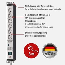 Yvz Store Premium- Çoklu Priz, 6 Katlı, Aşırı Gerilim Korumalı, 60.000 A (19 Inç Formatında, 3 M Kablo, Şalterli, Alman Malı) Siyah/gri