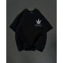 Velmora Fashion Bisiklet Yaka Baskılı Oversize T-Shirt - Siyah -