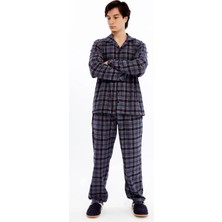 Made By Alisha Kareli Ekose Pamuklu Ceket Yaka Önden Düğmeli Erkek Pijama Takımı