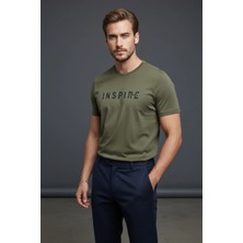 Piyera Erkek Inspire Baskılı Süprem Kumaş Basic Tişört Slim Fit Pamuklu Erkek T-Shirt Koyu HAKI-181