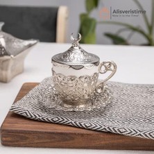 Esplendor Store Hilal Motifli Türk Kahvesi Fincanı ve Tabağı – Gövde, Porselen Iç Kupa – Geleneksel Gelincik Model (Tekli) (Gümüş Rengi)