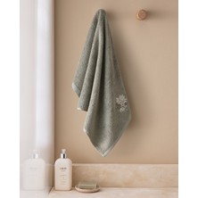Madame Coco Selmor %100 Pamuk Nakışlı Yüz Havlusu - Haki - 50X76 cm