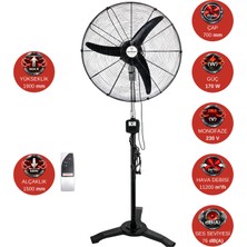 Dündar SV 65 (26") 65 cm 170 watt 11200 m3/h 1350 DD 220/230 volt Monofaze Uzaktan Kumandalı Ayaklı Sanayi Tipi Vantilatör