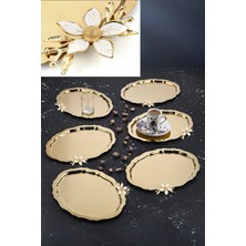 Ahir Ticaret 6 Adet Papatya Aksesuarlı Oval Gold 20X25 cm Paslanmaz Çelik Kahve-Sunum Tepsisi