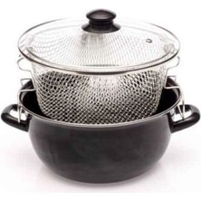 Emaye Market 24 cm Emaye Kızartma Tencere Siyah Ergonomik Sap ve Kolay Temizlik ile Kullanıma Uygun