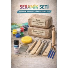 DSH Seramik Başlangıç Seti 12, 8'li Ebeşuar Lı Set, 2 Adet 1 kg Beyaz Seramik Hamuru, Guaj Boya, Merdane