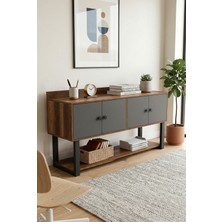 Robin Home Grand Ofis Konsol 4 Kapaklı Metal Ayaklı Barok-Antrasit