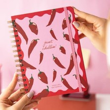 Esplendor Store A5 Spiralli Sert Kapak Lastikli Düz - Çizgisiz Not Defteri Chili Biber