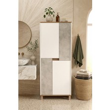 Robin Home Alaska Çok Amaçlı Dolap Mutfak Kiler Erzak Banyo Dolabı 175CM Sepet-Beyaz-Taş