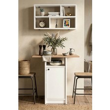 Robin Home Alaska Mutfak Masası Yemek Masası Dolaplı Raflı Sepet-Beyaz