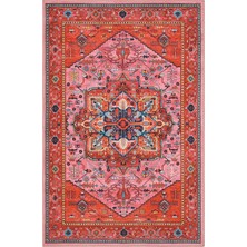Cool Halı Beylerbeyi By 831 Kırmızı Pembe Etnik Desenli Otantik Salon Halısı Yıkanabilir Şönil Halı