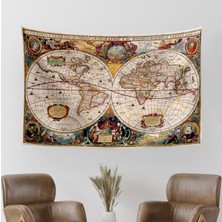 Vagonik Antik Dünya Hondius 1630 Dünya Haritası Duvar Örtüsü Halısı Renkli 140 x 100 Cm