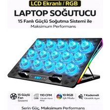 vooka Notebook Soğutucu 15 Fanlı Rgb Işıklı Laptop Soğutucu Stand LCD Ekran Güçlü Sessiz Soğutma