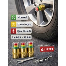 Beylini 4'lü Lastik Basınç Ölçerli Sibop Bisiklet Araba Motosiklet Tekerlek Hava Ölçer 2.4 Bar 35 Psı Set