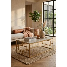 Robin Home Atlantis Gold Metal Orta Sehpa Mermer Desen