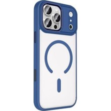 Esplendor Store 17 Pro Max Için Kılıf Uyumlu Şarj Özellikli Krom M-Safe Silikon Kapak (Lacivert)