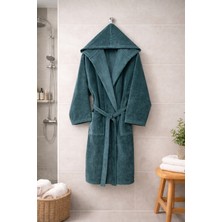 Mysoft Home Kadife Kapüşonlu Bornoz %100 Pamuk