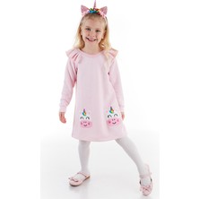 Denokids Cowcorn Pembe Kız Elbise Günlük Stil Rahat Kalıp Sevimli Hayvan Desenli