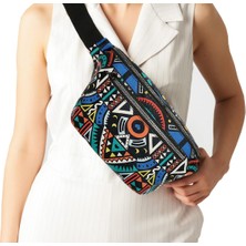 Ju Yaratıcı Tasarım Mavi Çapraz Omuz Askılı ve Bel Çantası Suni Deri Ayarlanabilir Bel Özellikli