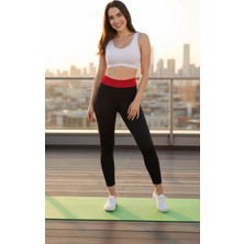 Kadın Yüksek Bel Kırmızı Kemer Detaylı Spor Tayt