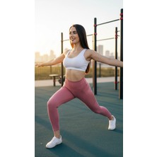 Kadın Pudra Yüksek Bel Spor Tayt
