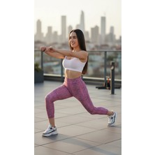 Kadın Pembe Benekli Yüksek Bel Spor Tayt