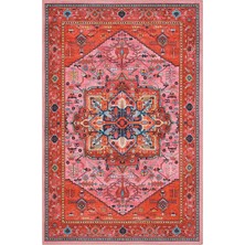 Cool Halı Beylerbeyi By 831 Kırmızı Pembe Etnik Desenli Otantik Salon Halısı Yıkanabilir Şönil Halı