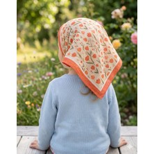 Beyzelif Kız Çocuk Turuncu Lale Desenli Viskon Karışımlı Fular & Başörtüsü (80X80 Cm)