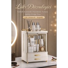 Adefco Premium Kozmetik Düzenleyici Makyaj Organizer Çift Çekmeceli Kapaklı Takı Kutusu