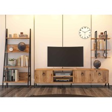 AVM Park Yanke TV Ünitesi Atlantik Çam Metal Raflı Kitaplık 180 cm Modern Tasarım
