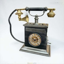 Deco Vien Nostaljik Telefon Tasarımlı Dekoratif Masa Saati (30×34 Cm)