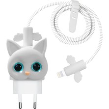 Esplendor Store Kablo Koruyucu ve Şarj Adaptör Için Kılıf Figürlü Silikon Crtn-Fgr-Ct-Ktn-Byz [ ile Uyumlu Kılıf - Beyaz]