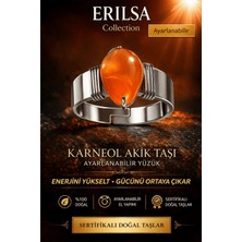 Tesbih Atölyesi Erilsa Sertifikalı Karneol - Karnelyan Turuncu Akik Doğal Taş Ayarlanabilir Yüzük – Enerji ve Motivasyon