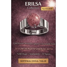 Erilsa Sertifikalı Doğal Strawberry Quartz (Çilek Kuvars) Taşı Yüzük – Kalın Tımbıl Kasa Ayarlanabilir