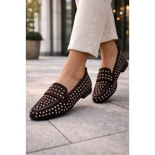 Emax Taş Detaylı Kadın Loafer Ayakkabı Günlük Rahat Düz Taban