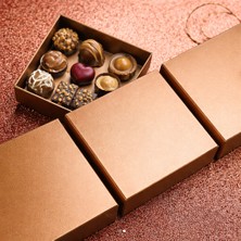 Ambalaj Modacısı Sürgülü Kare Kutu Bronze 25 Adet ( 10X10X3,5 cm )