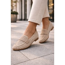 Emax Taş Detaylı Kadın Loafer Ayakkabı Günlük Rahat Düz Taban