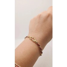 Tılsım Accesories Zirkon Taşlı Gold - Bordo Mineli Kelepçe Bileklik