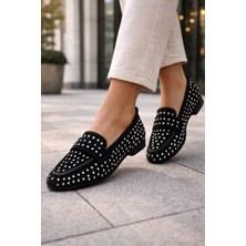 Emax Taş Detaylı Kadın Loafer Ayakkabı Günlük Rahat Düz Taban