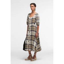 Barbour Ballina Midi Elbise NY51 Dress Navy Tartan
