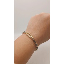 Tılsım Accesories Zirkon Taşlı Gold - Siyah Mineli Kelepçe Bileklik