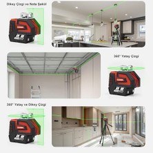 Esplendor Store KBL32G Profesyonel Li-Ion Yatay 360° ve Dikey Otomatik Hizalamalı Yeşil Nokta Şakül ve Yeşil Çapraz Çizgi Lazer Distomat