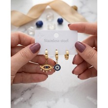 Bakır Köy Paslanmaz Çelik Şans ve Nazar Temalı Gold Küpe