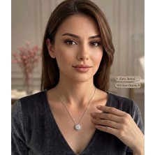 Zeta Jewel 925 Ayar Gümüş Lotus Çiçek Kolye-Zirkon Taşlı 40+5 cm Uzatma, Hediye Kutulu