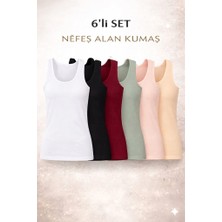 Woan 6’lı Kadın Atlet Seti – Nefes Alan Pamuklu Kumaş, Basic Slim Fit Askılı Atlet Çoklu Paket