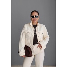 Purple By Banu Ekru Dikiş Detay Jean Ceket