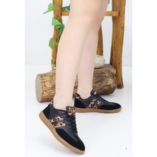 Emax Leopar Desenli Kadın Günlük Spor Ayakkabı – Siyah Rahat Tabanlı Sneaker