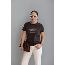 Purple By Banu Acı Kahverengi Baskılı Tshirt